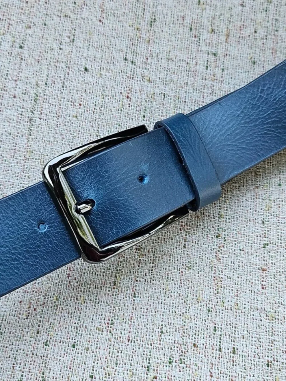 Blue Belt Genuine Leather Waistband Unisex Belt Pin Buckle Handmade Size 36 New